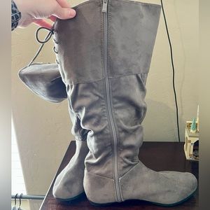Torrid Gray Slouch Lace-Up Knee Boots